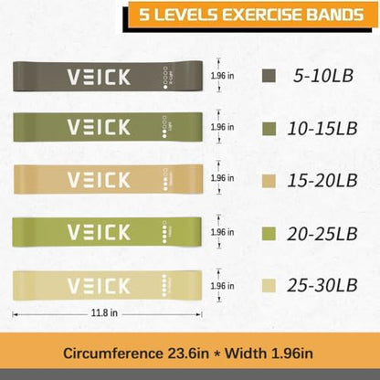 VEICK 5-Level Resistance Loop Bands Set for Strength Training & Pilates - color: Green