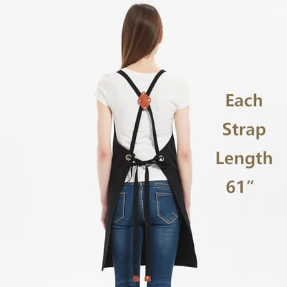 AFUN Chef Aprons for Women Men with Oversized Pockets, 12-Ounce Cotton Canvas Cross Back Water Repellent Apron (Black) - color: Black