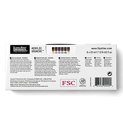 Liquitex Acrylic Gouache Paint Set, 6 x 22ml (0.74-oz), Primaries | Ultra pigmented, low viscosity, flat matte finish, no brush strokes, permanent & non-cracking & perfect for color-blocking - style: Primaries Set 12 x 22ml (0.74-oz)