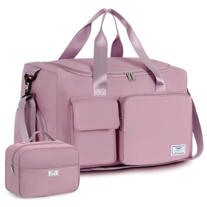 FIORETTO Women's Gym Duffle Bag with Shoes Compartment, 30L Capacity, Ideal for Travel, Gym, Sports, Duffel, Weekender - color: Grayish Pink, style: Gym Bag With Toiletry Bag