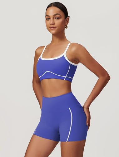 QBGJTD Two Piece Women Workout Sets Color Block Sports Bra and Scrunch Butt Lifting Shorts Gym Yoga Outfits - color: Navy Blue, size: X-Small