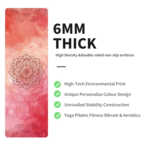 nuveti Yoga Mat Print Extra Thick TPE Non Slip Fitness Exercise Mat with Carrying Bag,72"x24" Extra Thick 6MM Exercise & Workout Mat for Yoga, Pilates Fitness and Floor Exercises - color: ManTuoLuo1