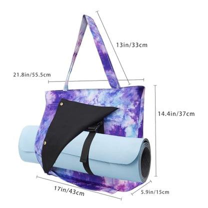 Yoga Mat Bag Yoga Bags and Carriers Fits All Your Stuff Yoga Tote Bag with Zipper Pocket Yoga Mat Carrier Pilates Bag Take in Out Mat Easily - color: Tie Dye Purple