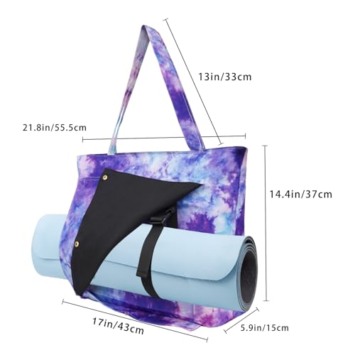 Yoga Mat Bag Yoga Bags and Carriers Fits All Your Stuff Yoga Tote Bag with Zipper Pocket Yoga Mat Carrier Pilates Bag Take in Out Mat Easily - color: Tie Dye Purple