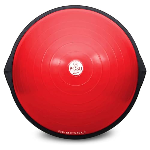 Bosu Balance Ball Exercise Trainer, Home Gym Equipment w/Guided Workouts & Pump, 26" Inflatable Fitness Platform for Strength Training, Standing, Balancing, and Core Workout - color: Red/Black