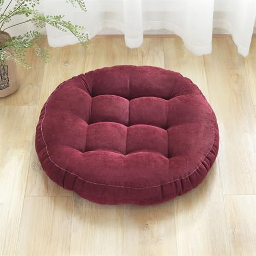 SK Studio Meditation Floor Pillow Large Round Seat Cushion for Adults | 17x17 Inch Tufted Corduroy Floor Cushion for Classroom Living Room Yoga, Wine Red - color: Wine Red, size: 17"W x 17"L (Pack of 1)