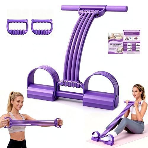Foot Pedal Resistance Bands with Handles, Multifunction Elastic Yoga Exercise Bands, Home Gym Fitness Equipment for Women & Men to Tone Abs, Core, Legs, Arms, Waist - color: Multi-Purple