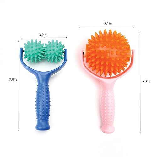 2PCS Handheld Spiky Massage Balls Rollers Compact and Portable Muscle Relaxation Tools with Handle-Deep Tissue for Pain Pressure Relief Whole Body Sensory Self Relax Massager Stick