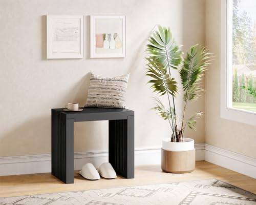 Bamboo Dining Bench, 18'' Slatted Design Entryway Bench, Black - color: Black, size: 18in