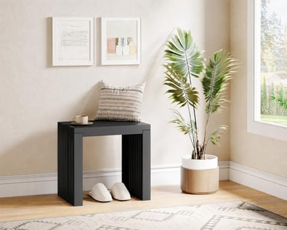 Bamboo Dining Bench, 18'' Slatted Design Entryway Bench, Black - color: Black, size: 18in