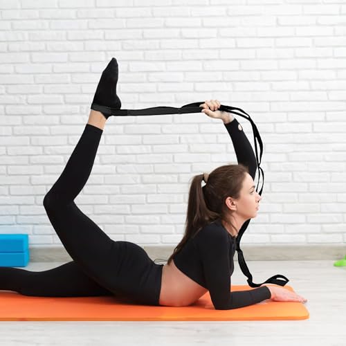 Stretching Strap Yoga Strap Physical Therapy for Home Workout, Exercise, Pilates and Gymnastics, 10 Loops Non-Elastic Stretch Bands with Aesthetic Packaging for Women Men - color: Black