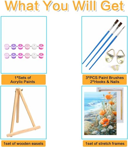 Paint by Numbers for Adults Beginner Flowers,Paint Number Kits Poppies and Daisies Adult,Paint by Number Sea View Adult Paint by Number Kits DIY Oil Painting Kits Gift, 12 x16 Inch（Include Framed） - color: DKH002