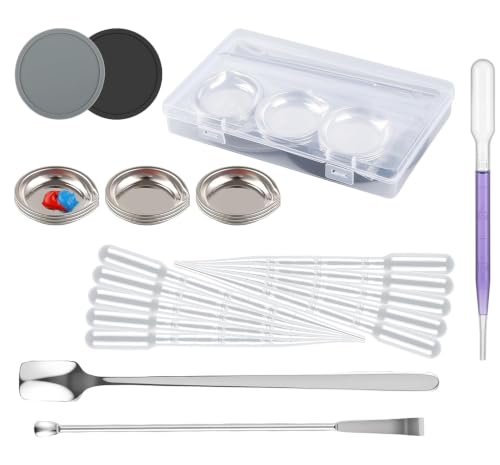 Professional Model Hobby Paint Mixing Palette Set – 12 Stainless Steel Paint Trays, 10pcs 3ml Pipette Eyedroppers, 2 Silicone Mats & Metal Paint Stirrers for Airbrush Kits, DIY Art & Hobby Painting