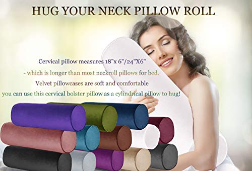 Tinbolunce Memory Foam Round Neck Pillow for Sleeping, Neck Pain Relief, Side Back Stomach Sleeper, Car or Office Chair Sofa,Cervical Bolster Length 24" x 6" Diameter (Black) - color: Black, size: 24X6