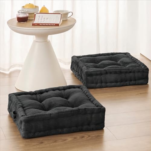Wellsin Square Floor Pillows for Adults Kids - Meditation Floor Pillow Seating Cushion - Tufted Floor Cushion with Shredded Foam & Velvet Cover, 2 Pack, 20x20 Inch, Gray - color: Grey, size: 2 Pack (20"x20")