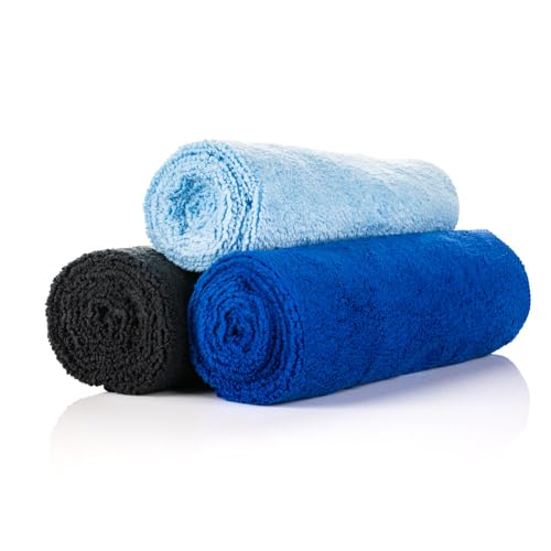 The Rag Company - Sport & Workout Towel - Gym, Exercise, Fitness, Spa, Ultra Soft, Super Absorbent, Fast Drying Premium Microfiber, 320gsm, 16in x 27in (3-Pack) (Royal Blue + Light Blue + Black) - color: Royal Blue + Light Blue + Black