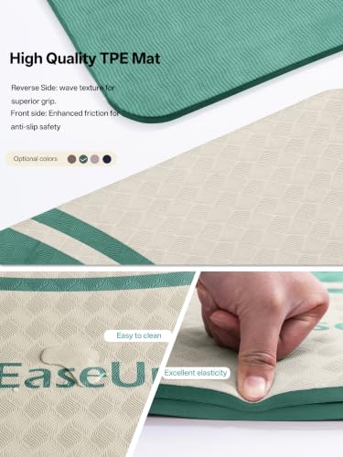 EaseUp 매우 두꺼운 요가 매트 - 10mm(2/5인치), 184.9 x 80cm(73 x 31.5인치) 엑스트라 롱 와이드, 전문 TPE 미끄럼 방지 요가 매트, 요가, 운동, 필라테스 및 피트니스용 스트랩 포함 - color: 초록색.