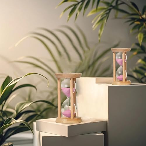 Wood Sand Timer, 5 Minute Hourglass,Bamboo Sandglass Timer 5 Min,Pink Sand Watch for Speed Reading Timer,Baking,Game,