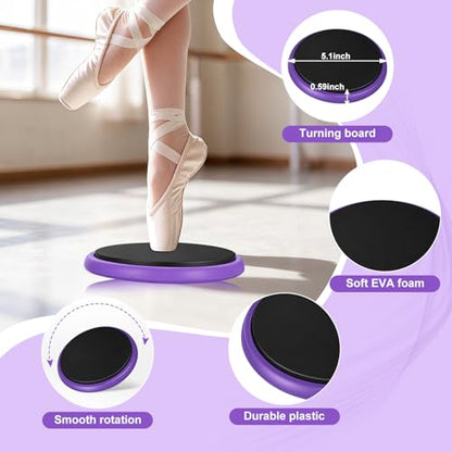 Ballet Practice Kit - Turning Board, Stretching Strap & Resistance Band to Improve Turns, Balance, Spinning for Dance - color: PURPLE