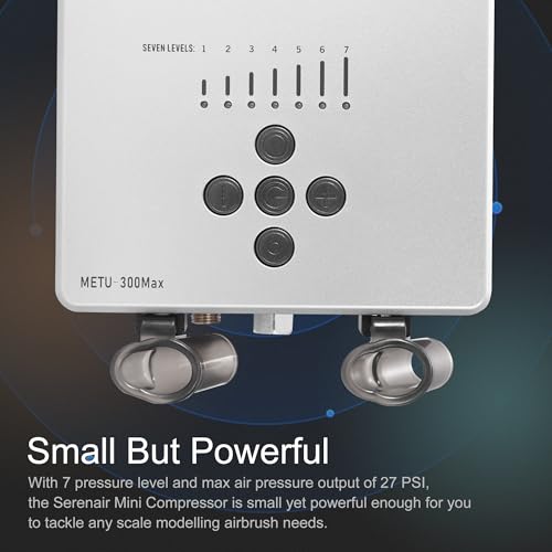 Airbrush Kit with Air Compressor, Portable 27PSI 7 Pressure Levels, 35dB Ultra-Quiet, Dual-Action 0.3mm Air Brush Spray Gun for Painting, Models, Nails, Tattoo, Makeup, Crafts & Cake Decor - color: Meyu-300max