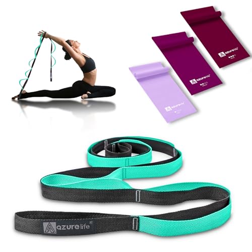 A AZURELIFE Flat Resistance Band Set (3 Pieces Total) Exercise Bands and Premium Durable Stretch Strap with Loops