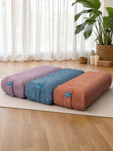 Yoga Bolster Pillow for Meditation and Support - Rectangular Foam Cushion with Removable Corduroy Cover, Machine Washable Suede-like Pillowcase & Convenient Carry Handles for Women Orange 1PC - color: Orange