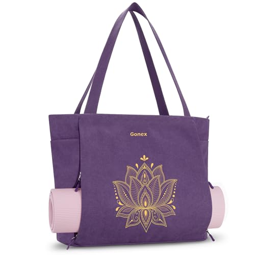 Gonex Yoga Mat Bag with Zipper Mat Carrier Canvas Gym Tote | Durable Canvas, Zipper Closures Prevent Slipping, Quick Access, Bottle Holder, Fits Yoga Blocks, Gym & Travel Use - color: Purple, size: X-Large(19.5×7×17inch)