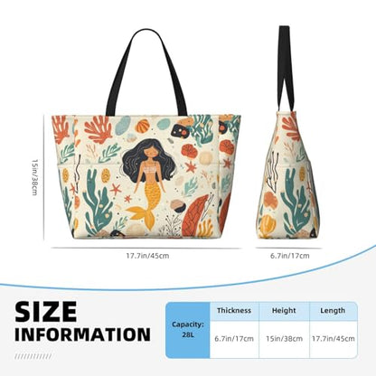 Large Beach Bag for Women Waterproof Foldable Travel Shoulder Tote Bag with Pocket for Weekender Pool Vacation - color: Fish Beige