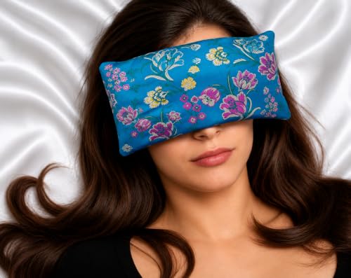Handmade Luxe Serenity Eye Pillow - All-Natural Flaxseed - Unscented or Lavender Scented – Weighted Eye Mask for Yoga, Meditation, Hot & Cold Therapy - color: Floral Turquise, style: LAVENDER SCENTED