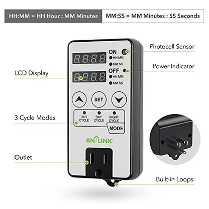 BN-LINK Timer Outlet Short Period Repeat Cycle Intermittent Digital Timer, Interval Timer - Day, Night, or 24 Hour Operation, Programmable Plug-in Timer for Appliances Electrical Outlets 15A/1875W