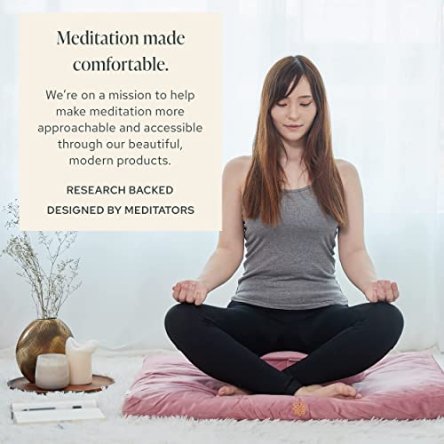 Mindful Modern Meditation Cushion and Zabuton Mat Bundle - Premium Luxury Velvet Zafu Floor Pillow and Rectangular Mat - Blush Pink Color