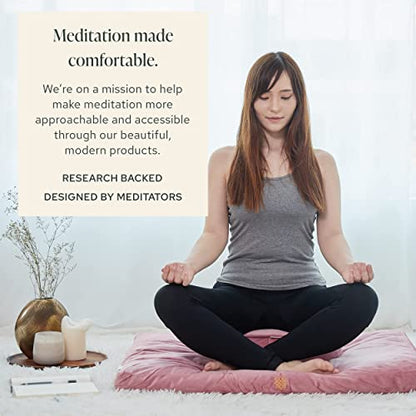 Mindful Modern Meditation Cushion and Zabuton Mat Bundle - Premium Luxury Velvet Zafu Floor Pillow and Rectangular Mat - Blush Pink Color