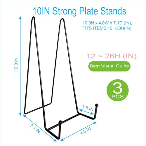 3PCS Iron Plate Stands for Display 10Inch, Large Metal Frame Holders Easel | Solid Black Iron Easel Holder, Perfect for Picture, Decorative Platter, Book, Plaques, Photo, Tabletop Art - size: 3PCS 10IN