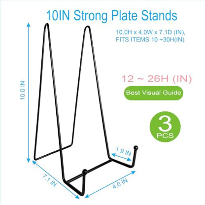 3PCS Iron Plate Stands for Display 10Inch, Large Metal Frame Holders Easel | Solid Black Iron Easel Holder, Perfect for Picture, Decorative Platter, Book, Plaques, Photo, Tabletop Art - size: 3PCS 10IN