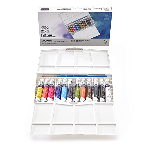Winsor & Newton Cotman Watercolor Paint Set, 12 x 8ml Tube Travel Set | Watercolor Paint made with Fine Art Pigments, Transparent Color, Lightfast & Permanent, Good Tinting Strength - style: 12 Tube Travel Set 8ml