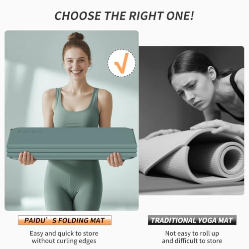 PAIDU Foldable Yoga Mat 10MM Thick SGS Certified TPE 75x26" Portable - color: Emerald Green+Black