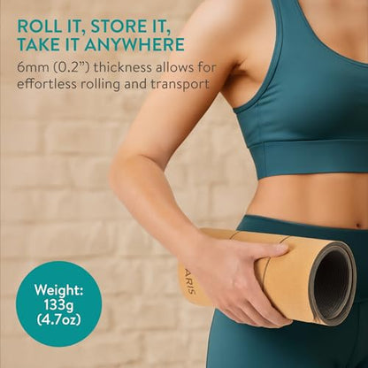 Navaris Cork Yoga Knee Pad - Non Slip for Exercise Mats - 0.2" (6mm) Extra Thick Yoga Mat Padding for Pilates & Home Exercise Mat - Travel Lightweight & Rollable - For Men & Women