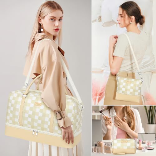 IBFUN Weekender Bags for Women, 21" Travel Duffle Bag with Shoe Compartment - color: F2-Khaki