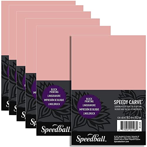Speedball Speedy-Carve Premium Printmaking Blocks - 4" x 6" Pink Carving Material, Soft & Precise (6-Pack) - Perfect for Custom Stamps, Block Printing & Art Projects - size: 4" x 6"