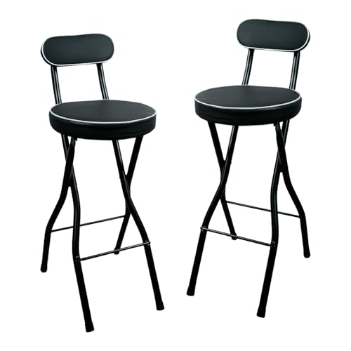 Uwear Portable Folding Stool,Folding Bar Stool with Back,Leather Padded Counter Height Foldable Stool, Tall Chairs for Adults Kitchen Island Outdoor Shop Cafe(2 PCS Black) - color: 2pcs Black