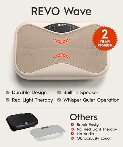 REVO Wave Board with Red Light Therapy | Vibration Plate for Lymphatic Drainage with Bluetooth Speakers, Resistance Bands, Remote | Exercise Machine for Full Body Workout Platform | 330 Lbs Capacity