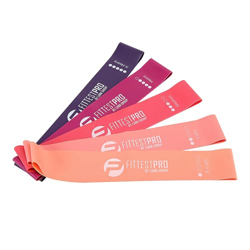 Fittest Pro by Limm Resistance Bands for Legs and Butt, Fabric Exercise Loop Bands Yoga, Pilates, Rehab, Fitness and Home Workout, Strength Bands for Booty - color: Latex Pink Set of 5