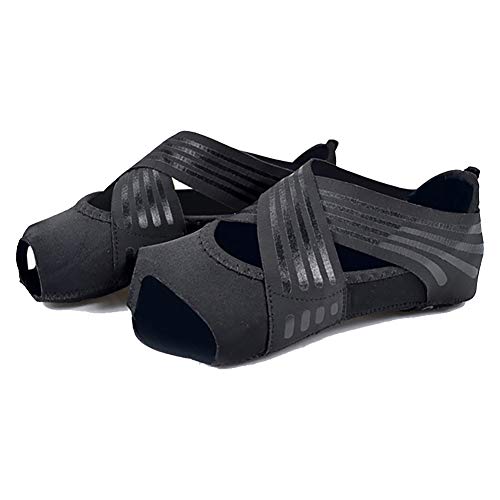 ABIRAM Pilates Grip Socks for Women - Non-Slip Toeless Yoga & Barre Socks - color: Black, size: Large