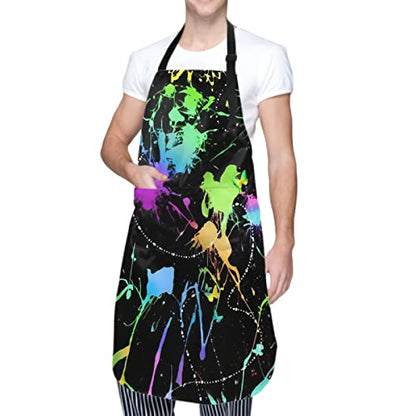 Giwawa Unisex Adult Apron Waterproof Stain Resistant Kitchen Cooking Apron with 2 Pockets for BBQ Grill Painting - color: Black Oil Paint
