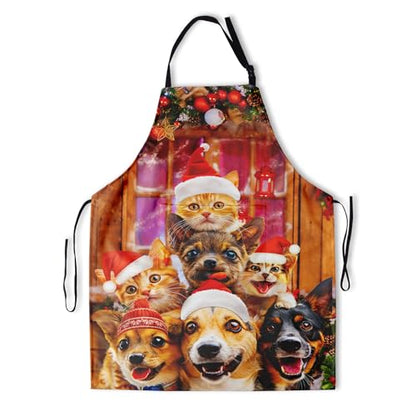 Giwawa Unisex Adult Apron Waterproof Stain Resistant Kitchen Cooking Apron with 2 Pockets for BBQ Grill Painting - color: Christmas Animal
