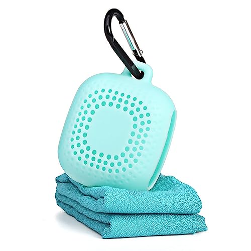 AKOAK Outdoor Travel Quick Drying 40CM Towel with Portable Creative Silicone Box, Microfiber Cold Sports Quick Drying Towel, Gym, Beach, Yoga, Sports Travel (Green) - color: Green