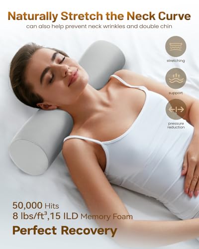 Memory Foam 4" Round Pillow, Cervical Neck Roll Pillow for Pain Relief - color: Cool Grey, size: 4”H