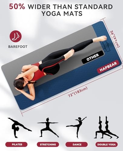 HAPBEAR Large Yoga Mat - 72"x36"x6mm (1/4 inch), Extra Wide Non-Slip Exercise Mat for Home Workout, Yoga, Pilates & Stretching, Durable, Includes Carry Bag - color: Navy blue/Orange