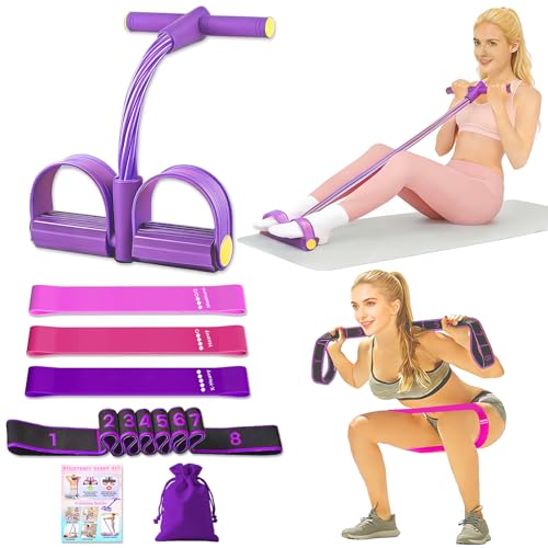 5 Pcs Resistance Bands Set, Pedal Resistance Band with Handles Fitness Equipment, Workout Elastic Exercise Bands for Ab, Waist, Arm, Leg, Women Stretch Bands for Pilates, Yoga at Home, Gym - color: Purple