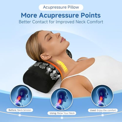 Acupressure Neck Pillow, Ergonomic Neck Support Pillow with Raised Pressure Points, Neck Rest Pillow for Home, Office, Travel, Reading, Relaxation Gift for Women & Men, Black - color: Black